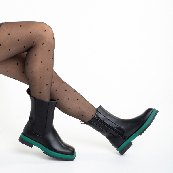 Дамски чизми  черни  със зелено от еко кожа  Verma, 5 - Kalapod.bg