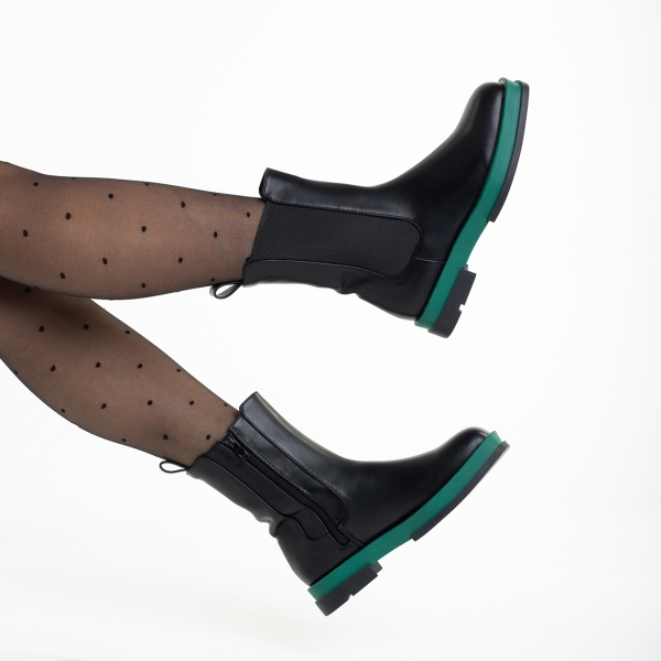 Дамски чизми  черни  със зелено от еко кожа  Verma, 6 - Kalapod.bg