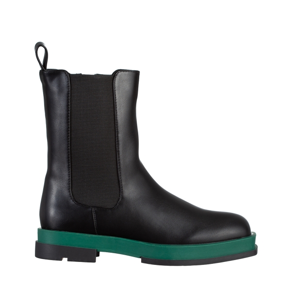 Дамски чизми  черни  със зелено от еко кожа  Verma, 2 - Kalapod.bg