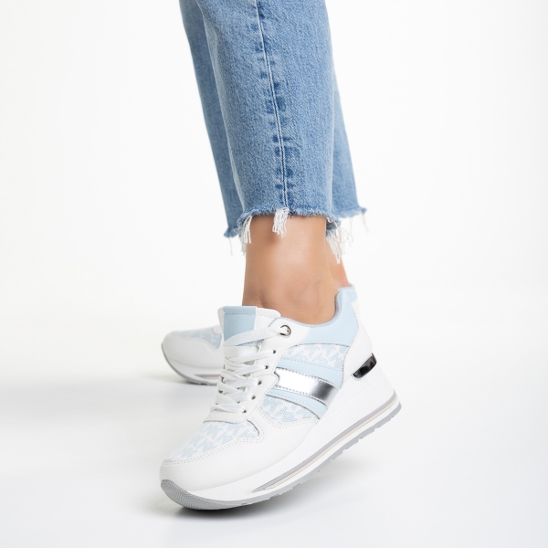 Дамски спортни обувки  бели със синьо  от еко кожа и текстилен материал Yakelin, 3 - Kalapod.bg