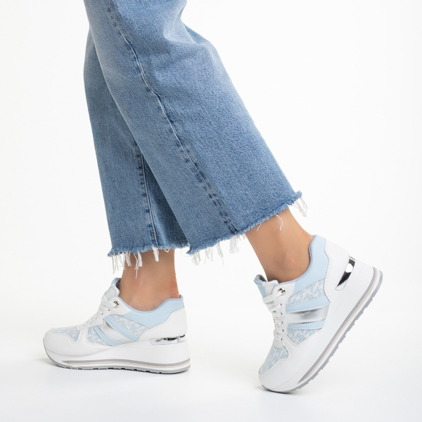 Дамски спортни обувки  бели със синьо  от еко кожа и текстилен материал Yakelin, 5 - Kalapod.bg