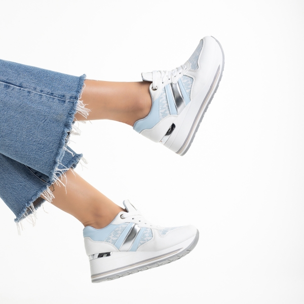 Дамски спортни обувки  бели със синьо  от еко кожа и текстилен материал Yakelin, 6 - Kalapod.bg
