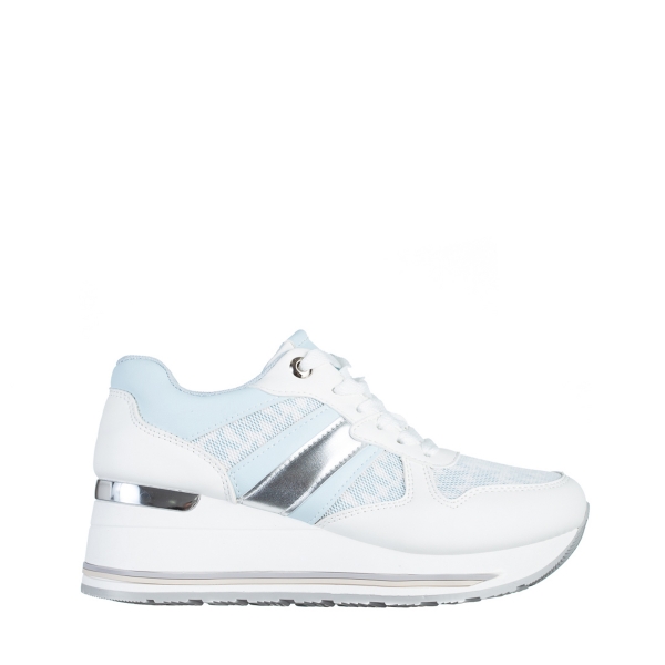 Дамски спортни обувки  бели със синьо  от еко кожа и текстилен материал Yakelin, 2 - Kalapod.bg