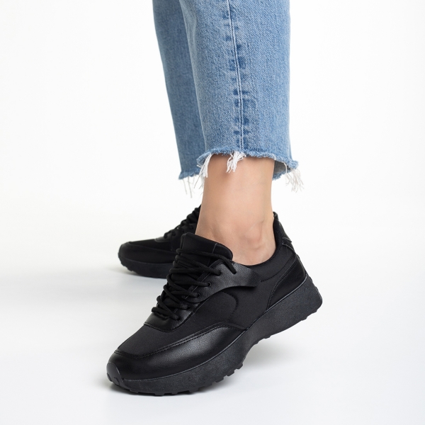 Дамски спортни обувки  черни  от еко кожа  и текстилен материал  Refugia, 3 - Kalapod.bg