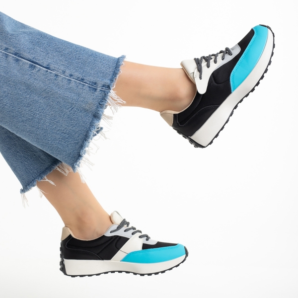 Дамски спортни обувки  черни със синьо от еко кожа  и текстилен материал  Refugia, 6 - Kalapod.bg