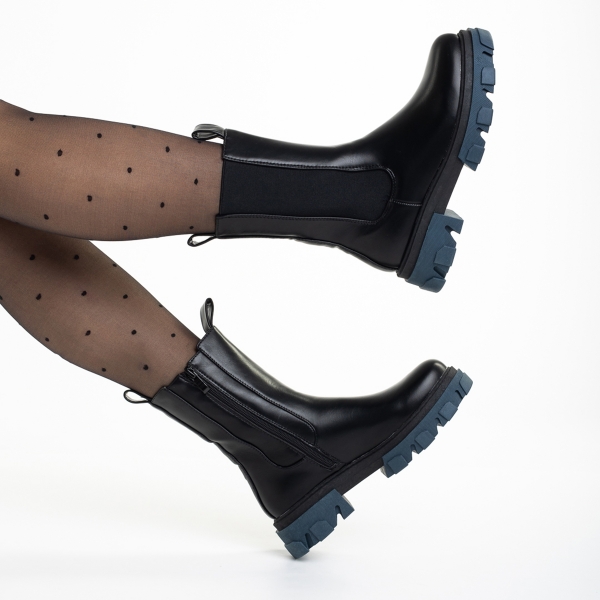 Дамски чизми  черни със синьо от еко кожа  Idalia, 6 - Kalapod.bg