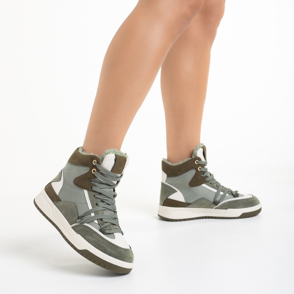 Дамски спортни обувки  зелени  от еко кожа  и текстилен материал Reveca - Kalapod.bg