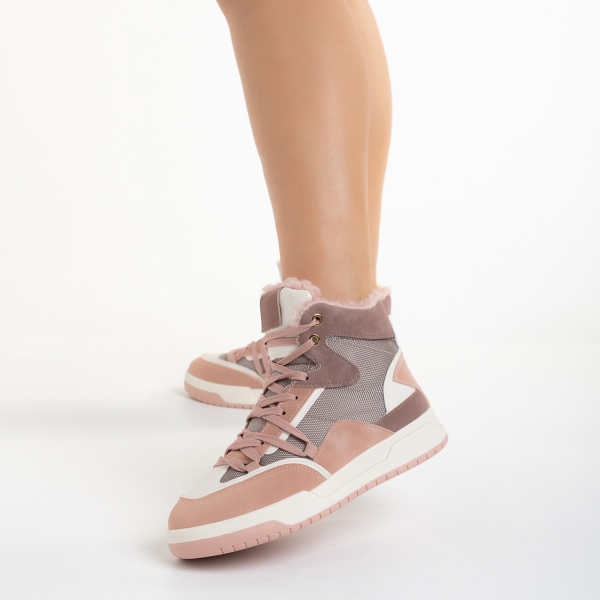 Дамски спортни обувки  розови  от еко кожа  и текстилен материал Reveca, 3 - Kalapod.bg
