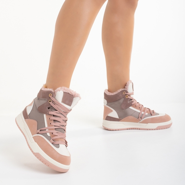 Дамски спортни обувки  розови  от еко кожа  и текстилен материал Reveca - Kalapod.bg