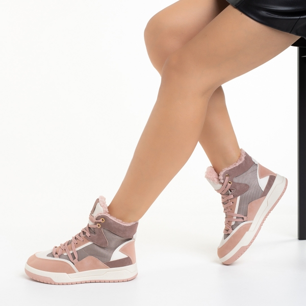 Дамски спортни обувки  розови  от еко кожа  и текстилен материал Reveca, 5 - Kalapod.bg