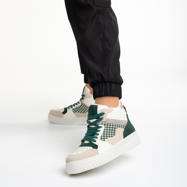Дамски спортни обувки  бежови със зелено  от еко кожа  Ronisha, 3 - Kalapod.bg
