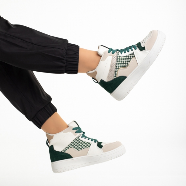 Дамски спортни обувки  бежови със зелено  от еко кожа  Ronisha, 6 - Kalapod.bg