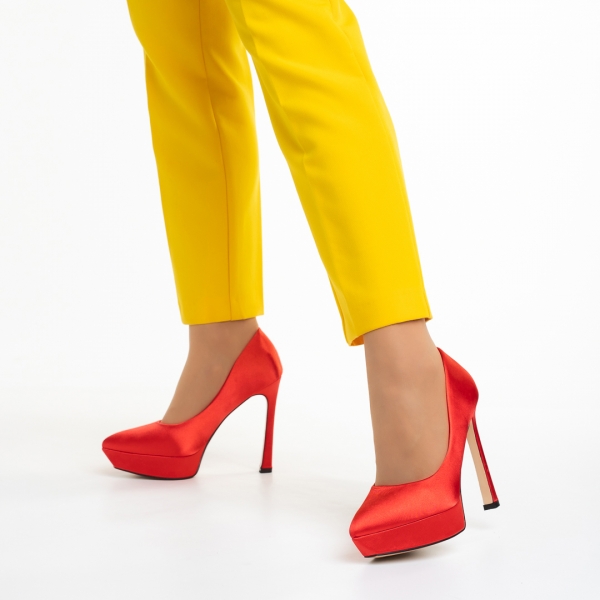 Дамски обувки  червени  от текстилен материал  Coriana, 4 - Kalapod.bg