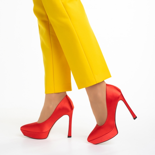 Дамски обувки  червени  от текстилен материал  Coriana, 5 - Kalapod.bg