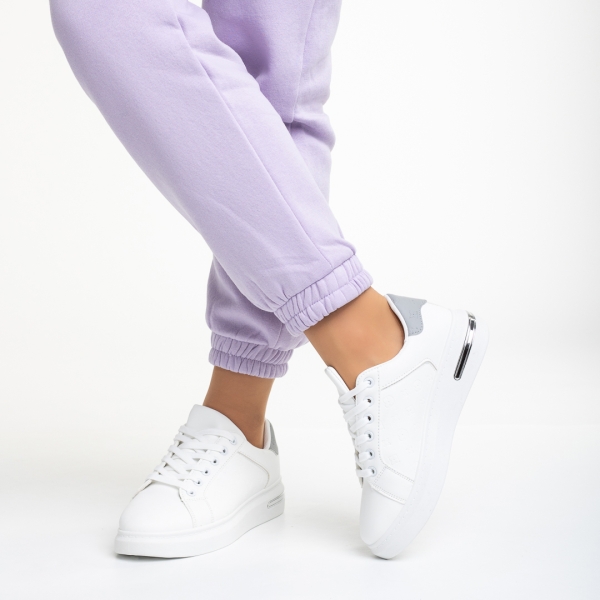 Дамски спортни обувки  бели със сиво от еко кожа  Denesha, 4 - Kalapod.bg