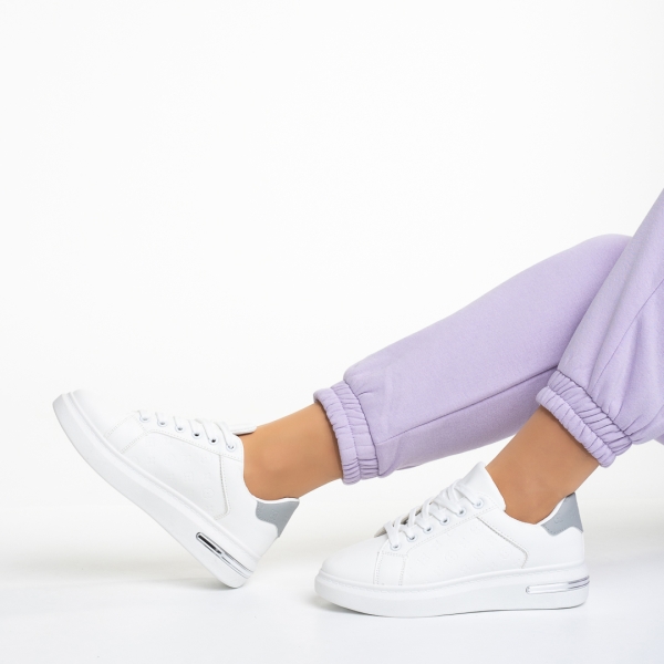 Дамски спортни обувки  бели със сиво от еко кожа  Denesha, 5 - Kalapod.bg