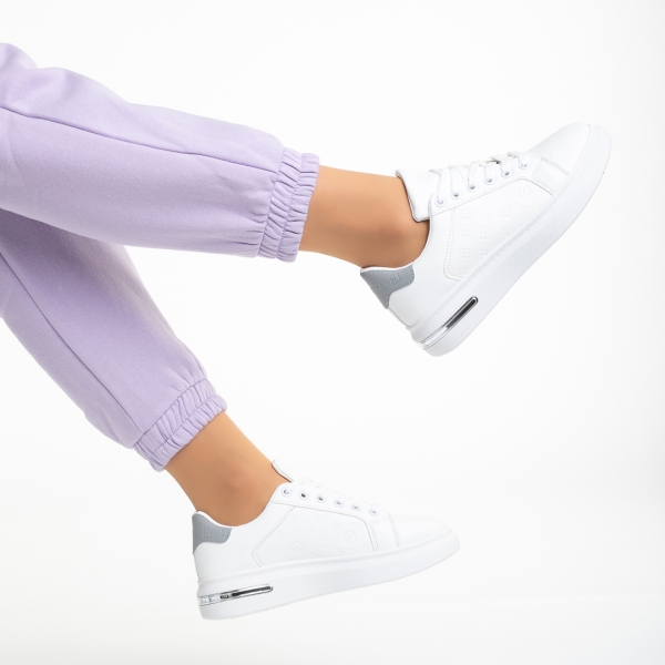 Дамски спортни обувки  бели със сиво от еко кожа  Denesha, 6 - Kalapod.bg