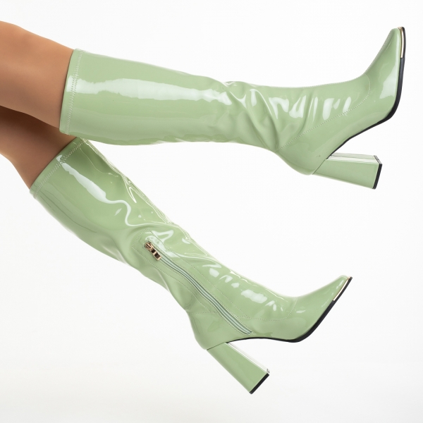 Дамски чизми  зелени  от от лачена еко кожа  Dafne, 6 - Kalapod.bg