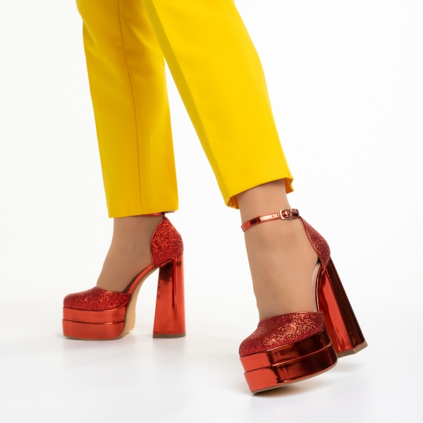 Дамски обувки  червени  от текстилен материал  Elara, 3 - Kalapod.bg