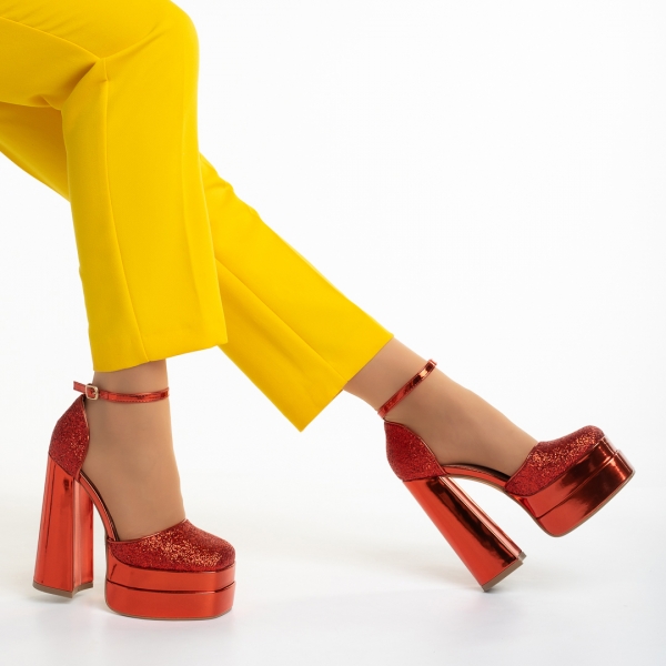 Дамски обувки  червени  от текстилен материал  Elara, 4 - Kalapod.bg