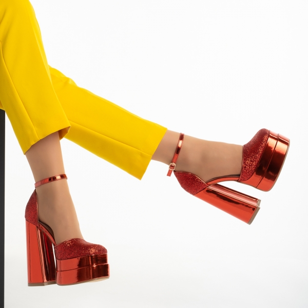 Дамски обувки  червени  от текстилен материал  Elara, 5 - Kalapod.bg