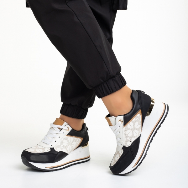Дамски спортни обувки  черни с бежово  от еко кожа  Florencia, 4 - Kalapod.bg