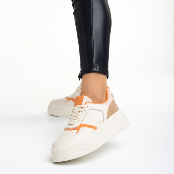 Дамски спортни обувки  бежови  с  оранжево от еко кожа  Tayah - Kalapod.bg