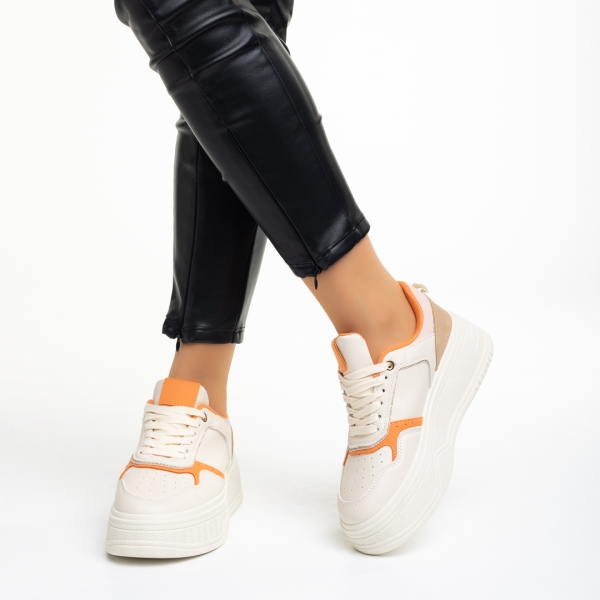 Дамски спортни обувки  бежови  с  оранжево от еко кожа  Tayah, 4 - Kalapod.bg