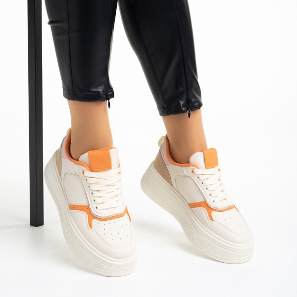 Дамски спортни обувки  бежови  с  оранжево от еко кожа  Tayah, 5 - Kalapod.bg