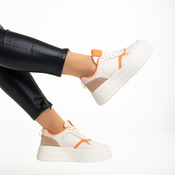 Дамски спортни обувки  бежови  с  оранжево от еко кожа  Tayah, 6 - Kalapod.bg