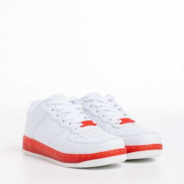 Детски спортни обувки  бели  с червено  от еко кожа  Carsyn - Kalapod.bg