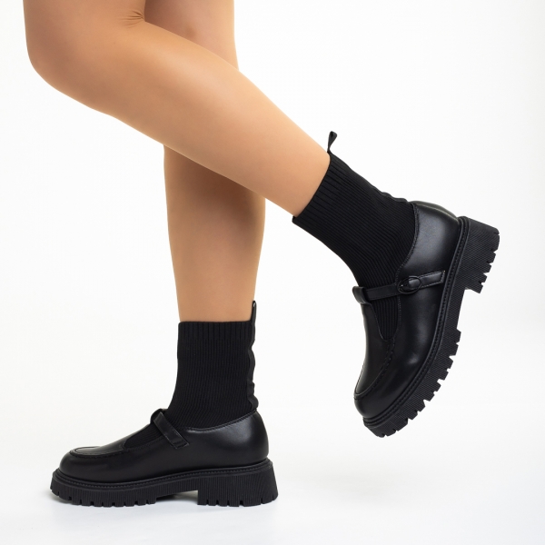 Всекидневни дамски обувки черни от еко кожа и текстилен материал Dallas, 4 - Kalapod.bg