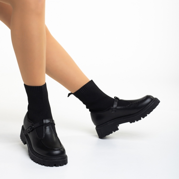 Всекидневни дамски обувки черни от еко кожа и текстилен материал Dallas, 5 - Kalapod.bg