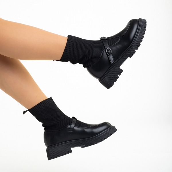 Всекидневни дамски обувки черни от еко кожа и текстилен материал Dallas, 6 - Kalapod.bg