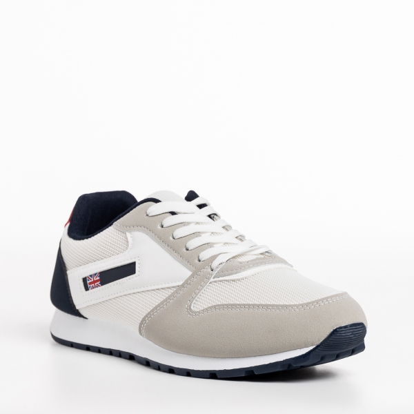 Мъжки спортни обувки  бели със сиво   от текстилен материал  Vencil, 3 - Kalapod.bg