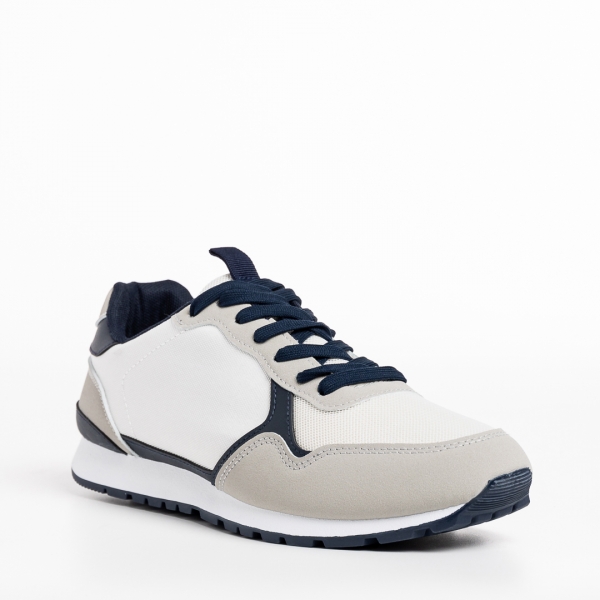 Мъжки спортни обувки  бели със сиво   от текстилен материал  Sandon, 3 - Kalapod.bg