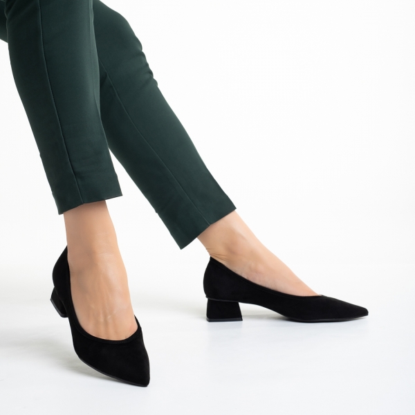Дамски обувки  черни от текстилен материал  с ток  Ziva, 4 - Kalapod.bg