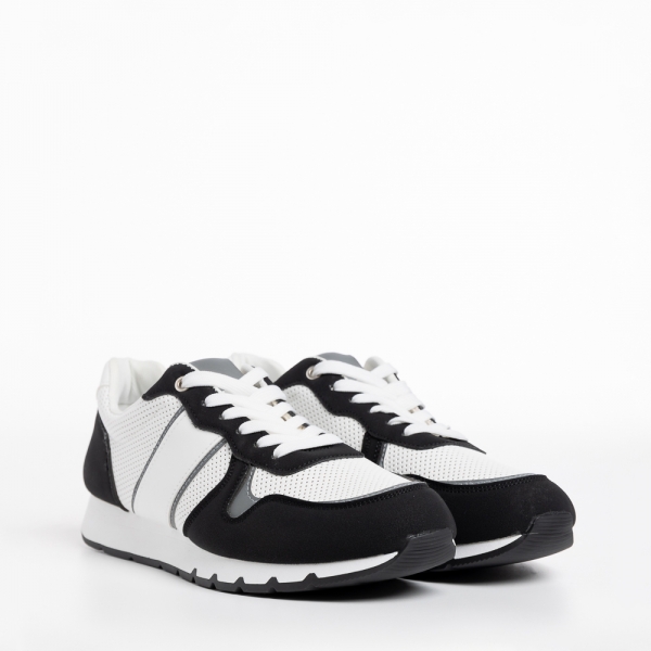Мъжки спортни обувки  бели  с  черно  от текстилен материал  Lorenzo - Kalapod.bg