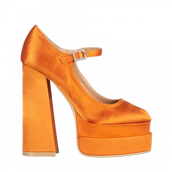Дамски обувки  оранжеви  от текстилен материал  с ток  Caira, 2 - Kalapod.bg