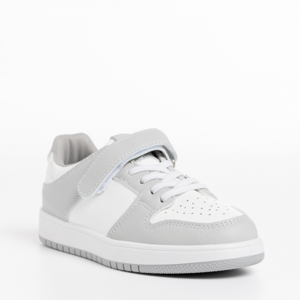 Детски спортни обувки  бели със сиво  от еко кожа  Bristol - Kalapod.bg