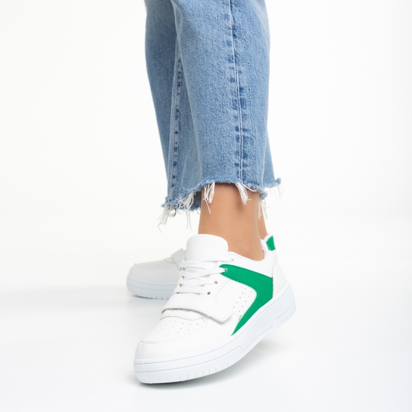 Дамски спортни обувки  бели със зелено  от еко кожа Sonal, 3 - Kalapod.bg