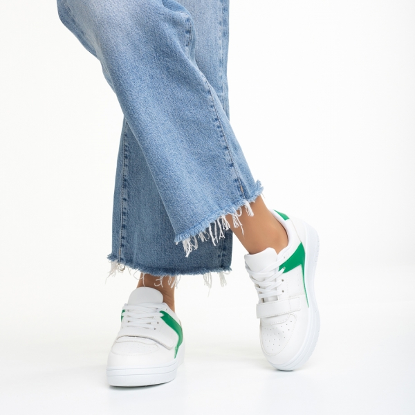 Дамски спортни обувки  бели със зелено  от еко кожа Sonal, 4 - Kalapod.bg