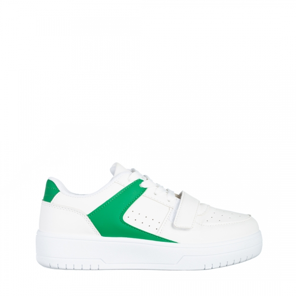 Дамски спортни обувки  бели със зелено  от еко кожа Sonal, 2 - Kalapod.bg