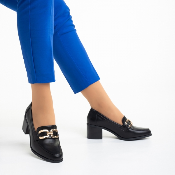 Дамски обувки  черни  от еко кожа с ток  Quintina, 5 - Kalapod.bg
