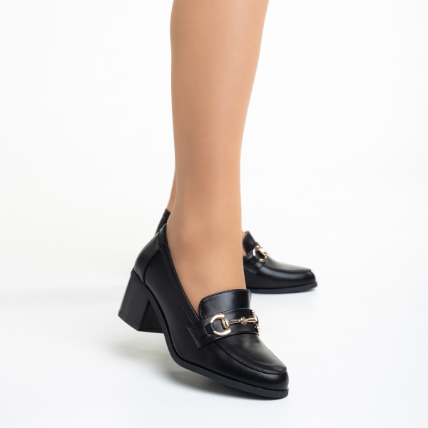 Дамски обувки  черни  от еко кожа с ток  Felicienne, 4 - Kalapod.bg