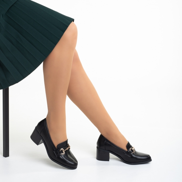 Дамски обувки  черни  от еко кожа с ток  Felicienne, 3 - Kalapod.bg