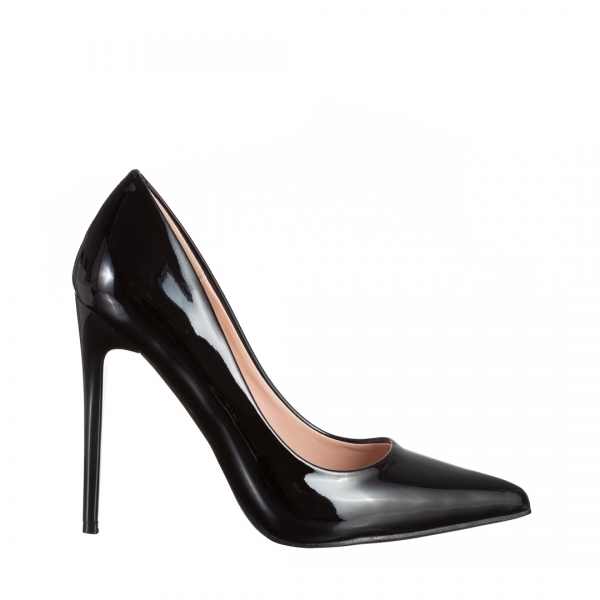 Дамски обувки  черни  от лачена еко кожа  с ток  Cressida, 2 - Kalapod.bg