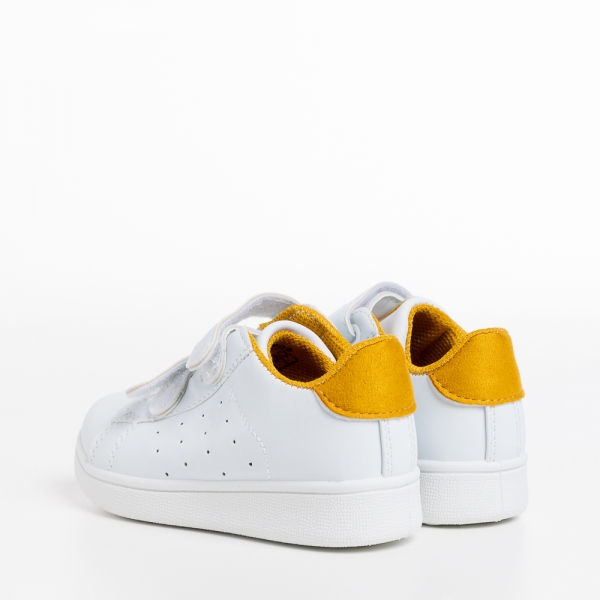 Детски спортни обувки  бели  със жълто от еко кожа   Artio, 4 - Kalapod.bg