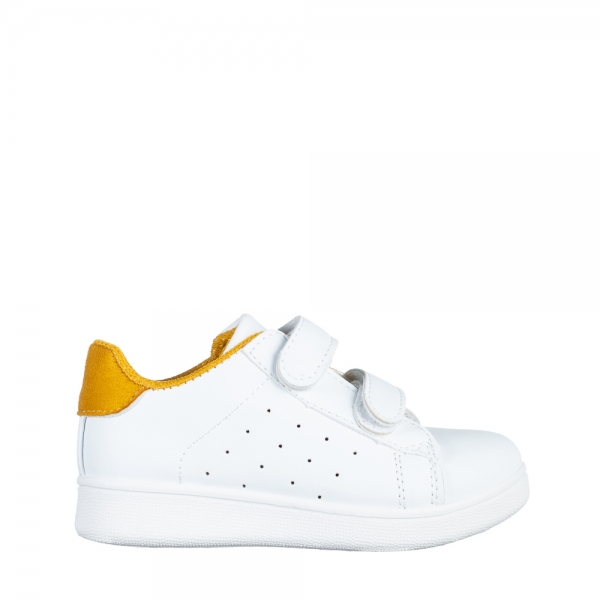 Детски спортни обувки  бели  със жълто от еко кожа   Artio, 2 - Kalapod.bg