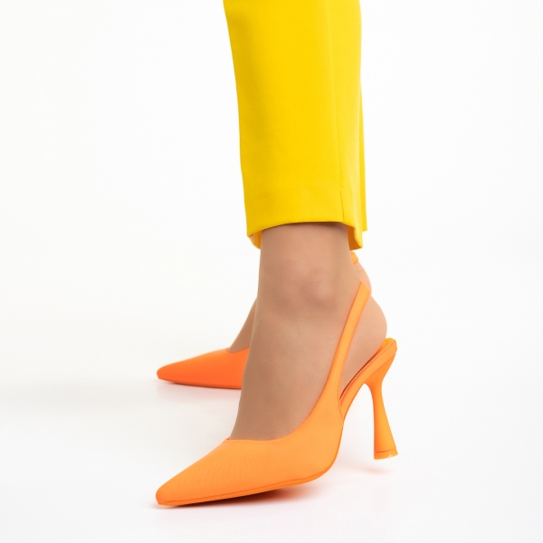 Дамски обувки  оранжеви  от текстилен материал  с ток  Dolabella, 3 - Kalapod.bg